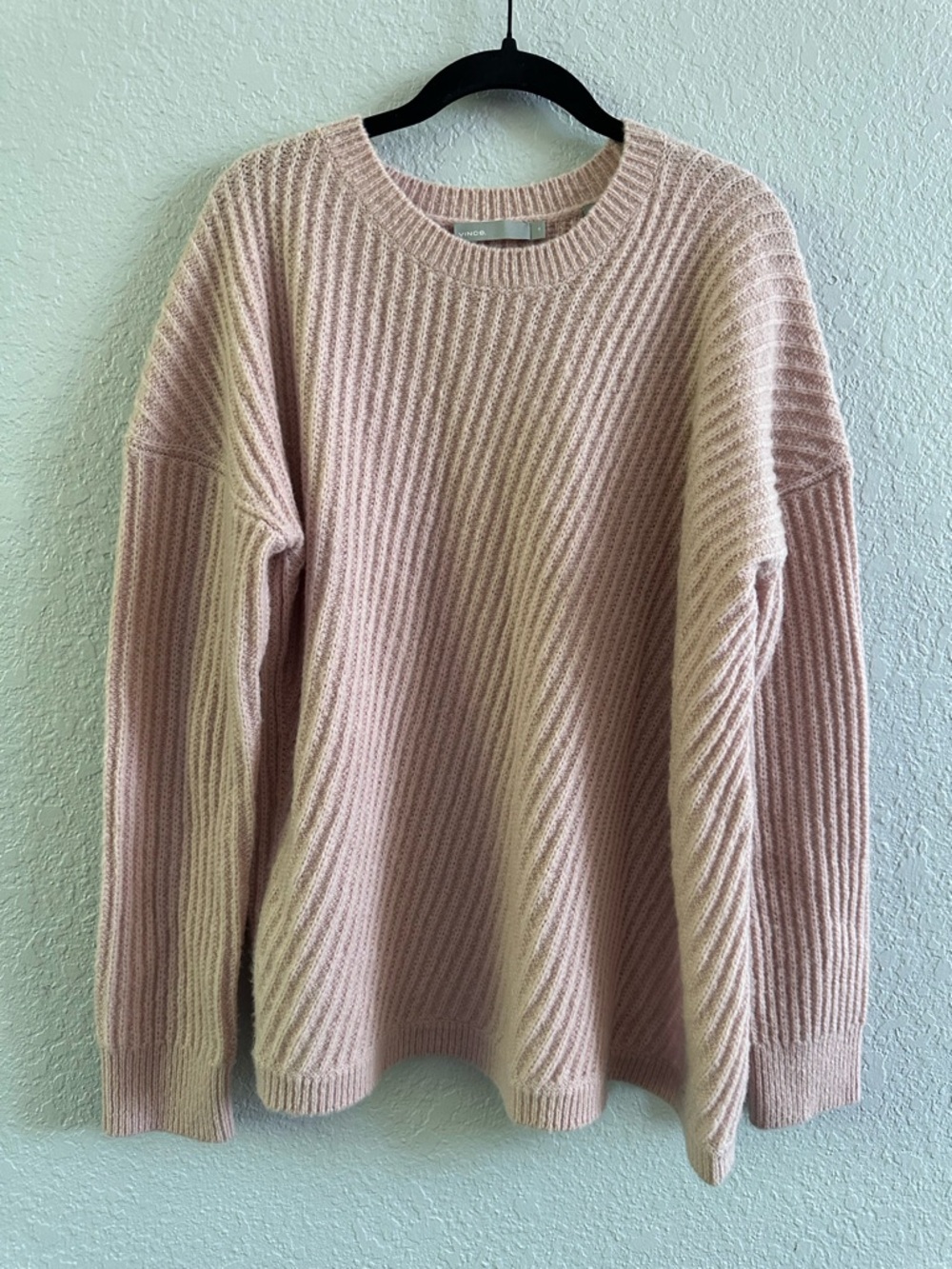 Vince Wool Blend Sweater Women’s M Pink Chunky Rib Knit Asymmetrical Hem